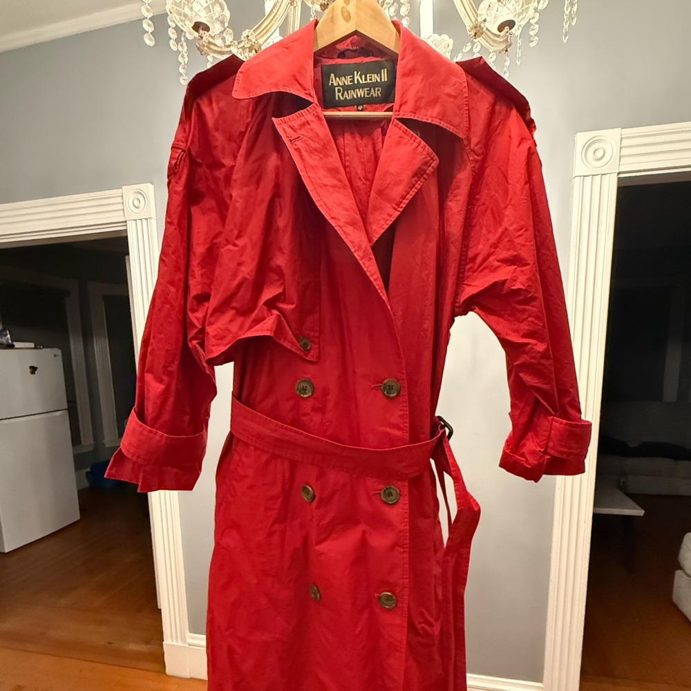 Anne Klein Deep Red Rainwear Trench Coat
